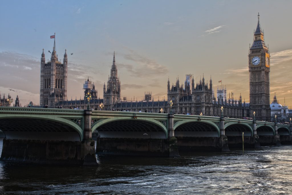 The houses of parliament behind a bridge