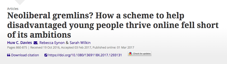 Neoliberal gremlins? How a scheme to help disadvantaged young people thrive online fell short of its ambitions