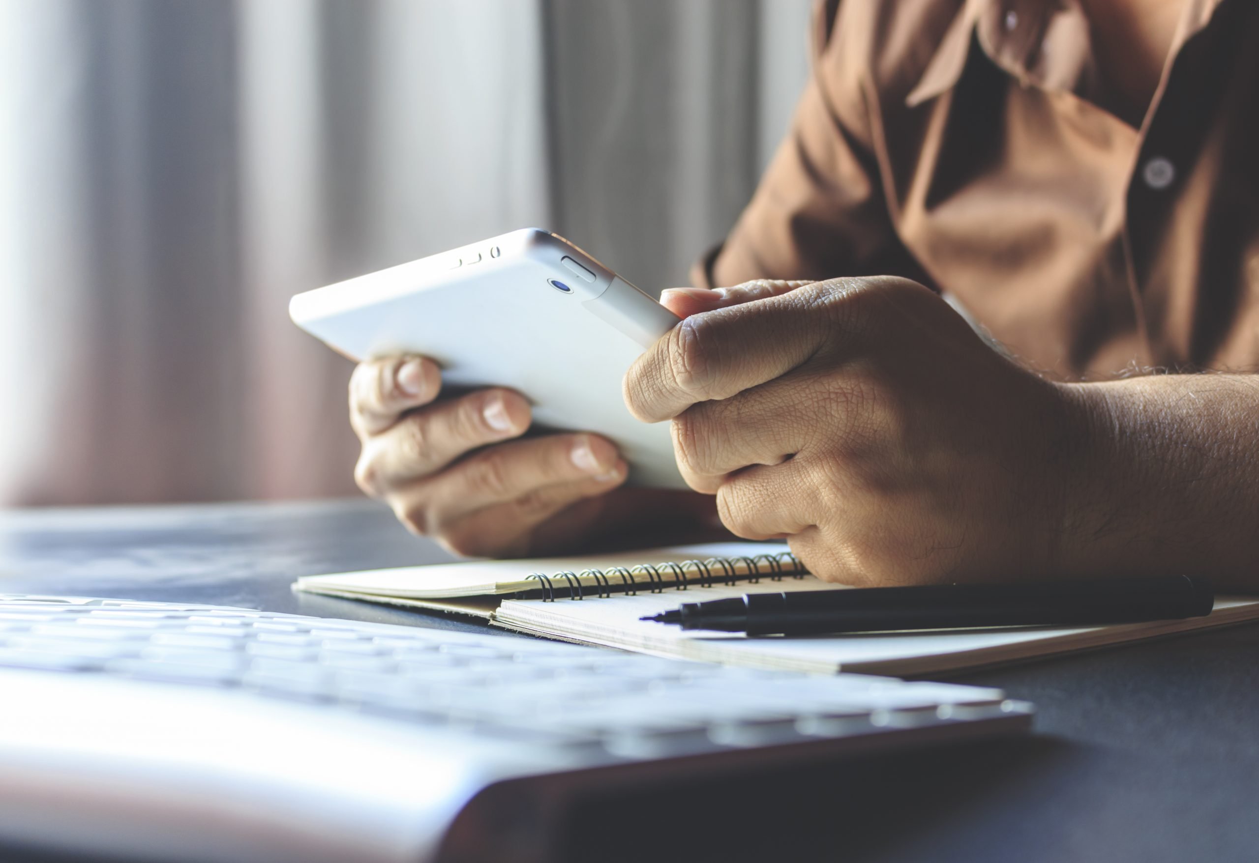 Businessman Working Tablet In Office With Film Colors Tone Soft-focus