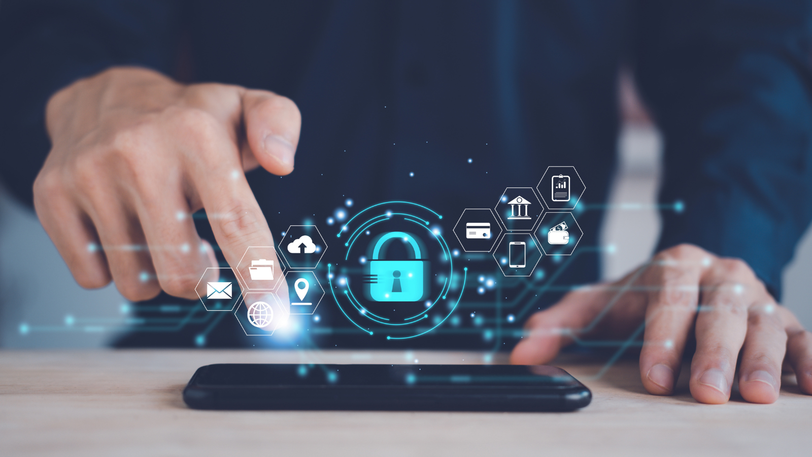 Businessman login with username and password with hold smartphone for technology cyber security internet and networking system.