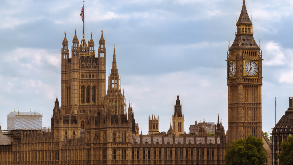 UK Houses of Parliament and Big Ben with a blue sky background