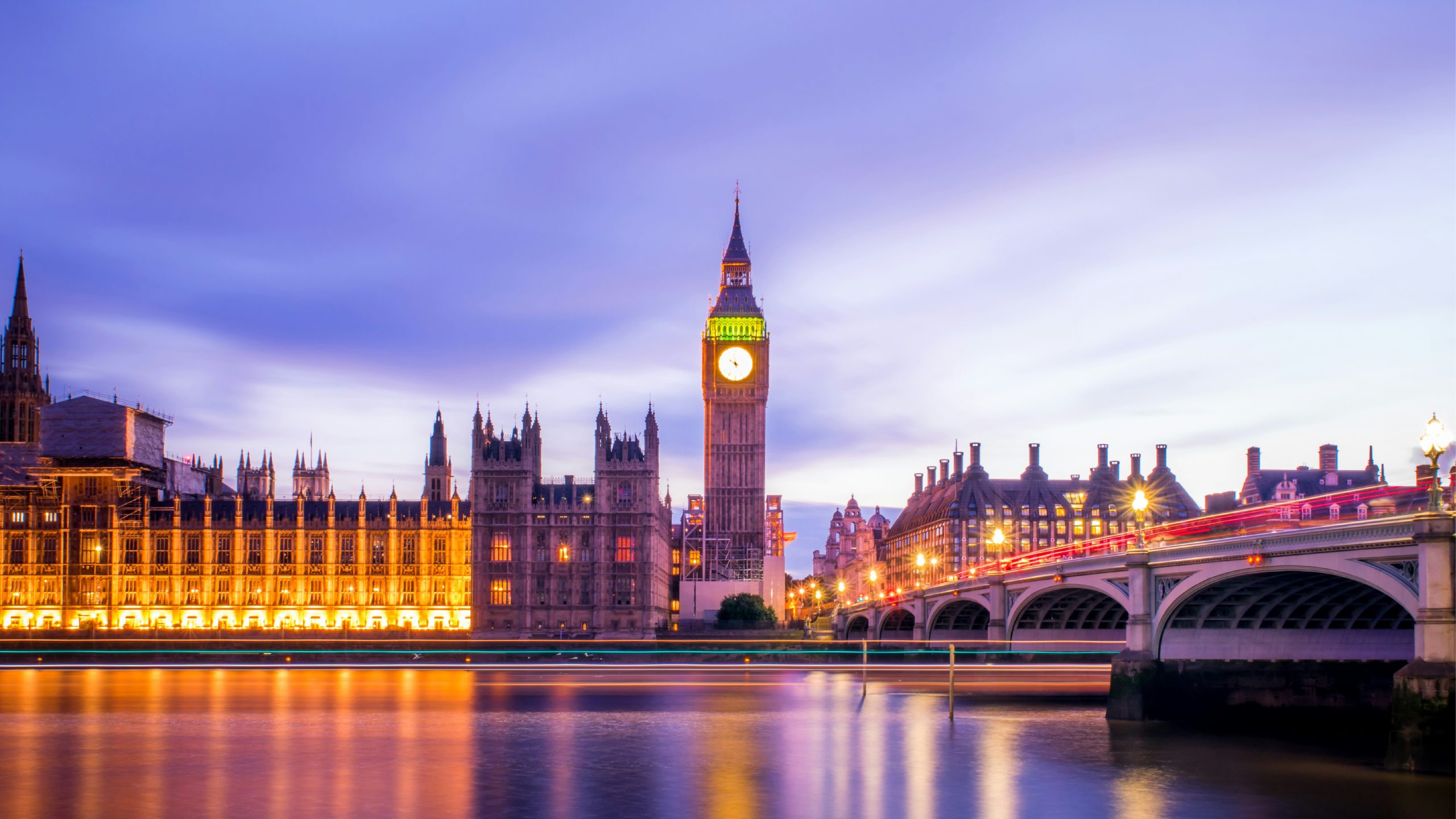 Houses of Parliament at dusk.