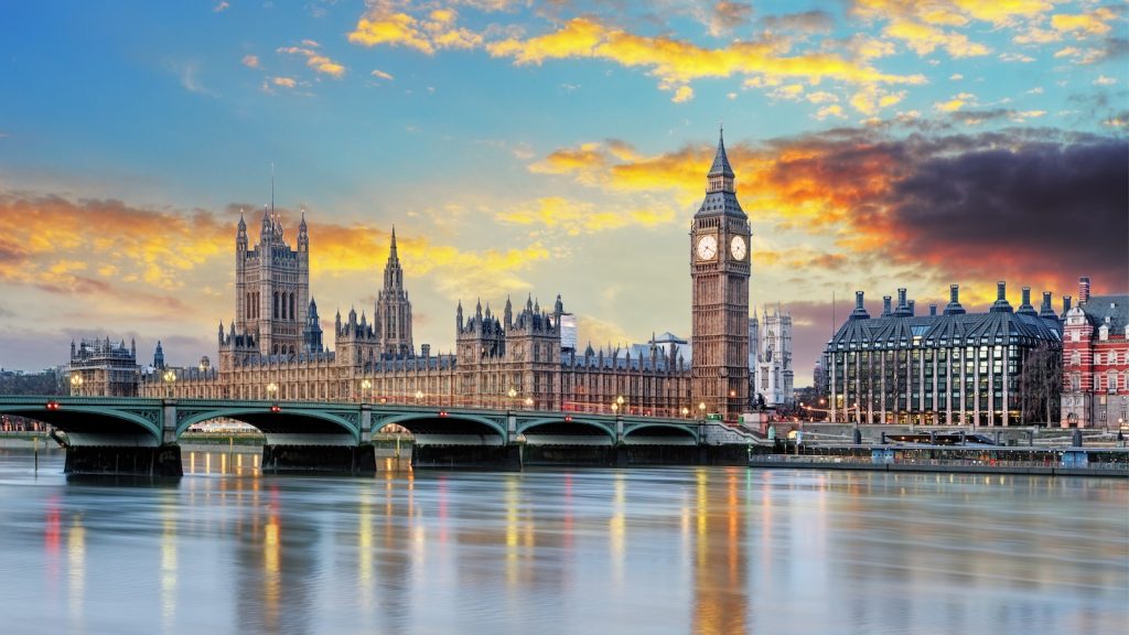 House of Parliament at dusk.