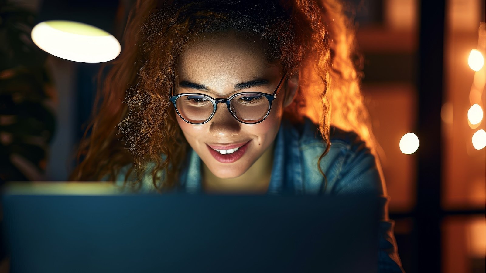 Young woman working on a laptop.