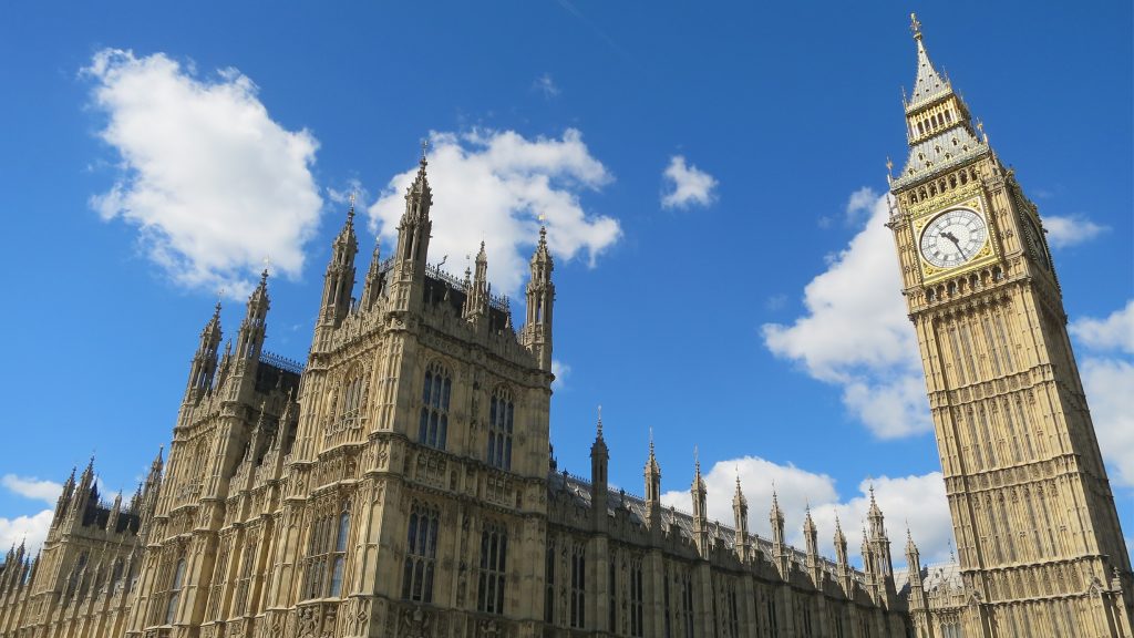 Blue sky above UK House of Parliament