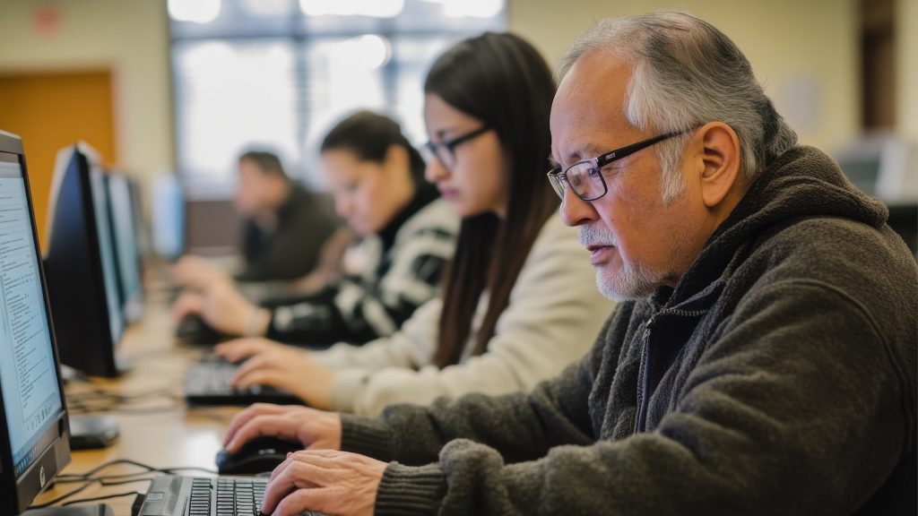 close up of a middle-aged man work on a computer.